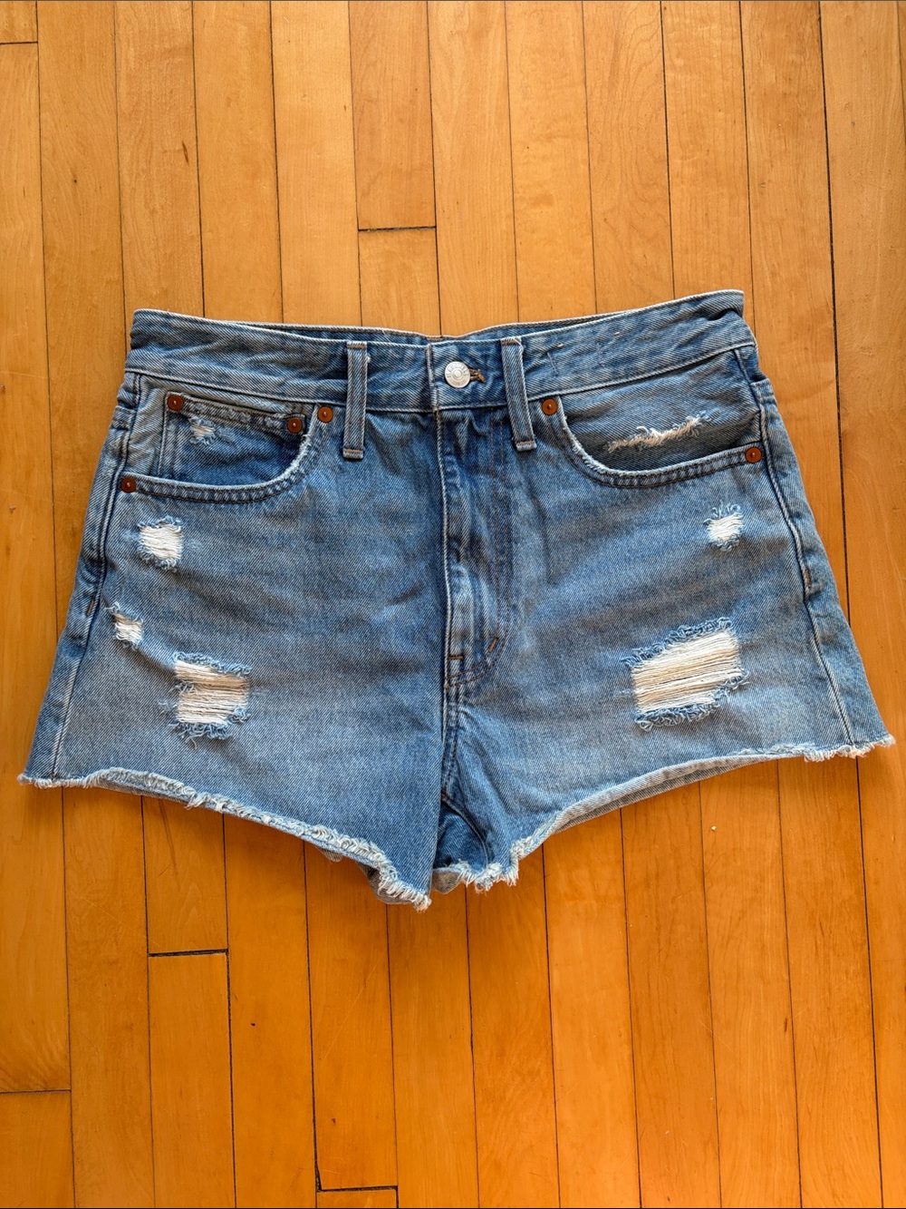 Madewell Medium Blue Distressed Denim Shorts